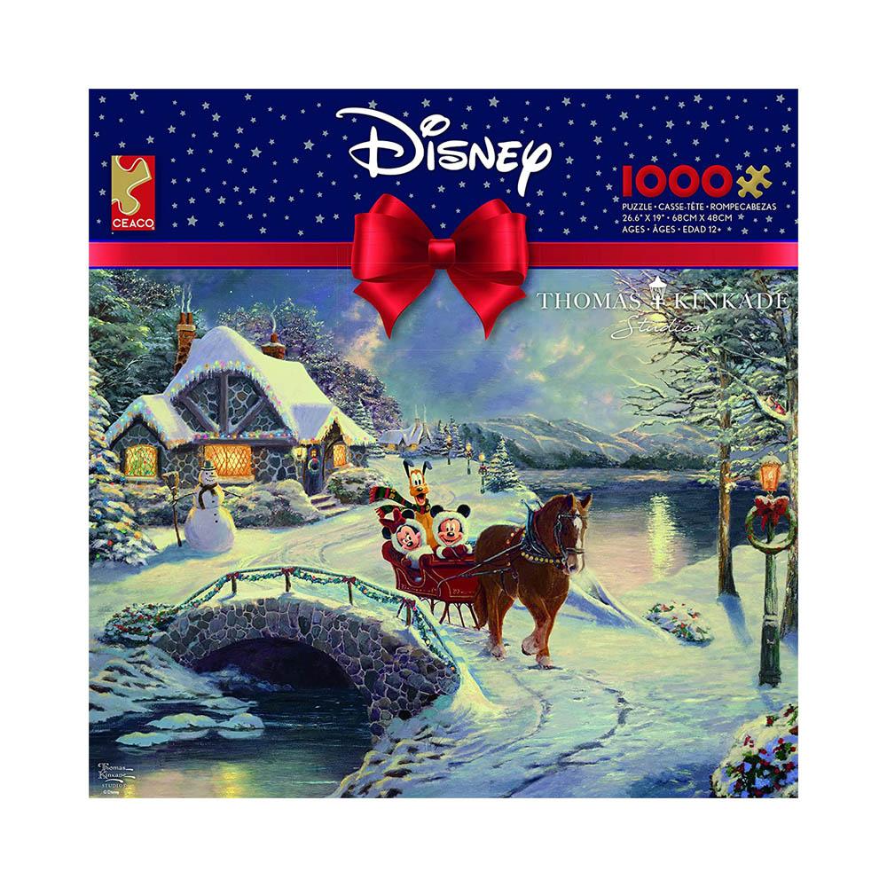 Ceaco 1000pc Puzzle - Disney Thomas Kinkade - Mickey and Minnie Evening Sleigh Ride-TCG Nerd