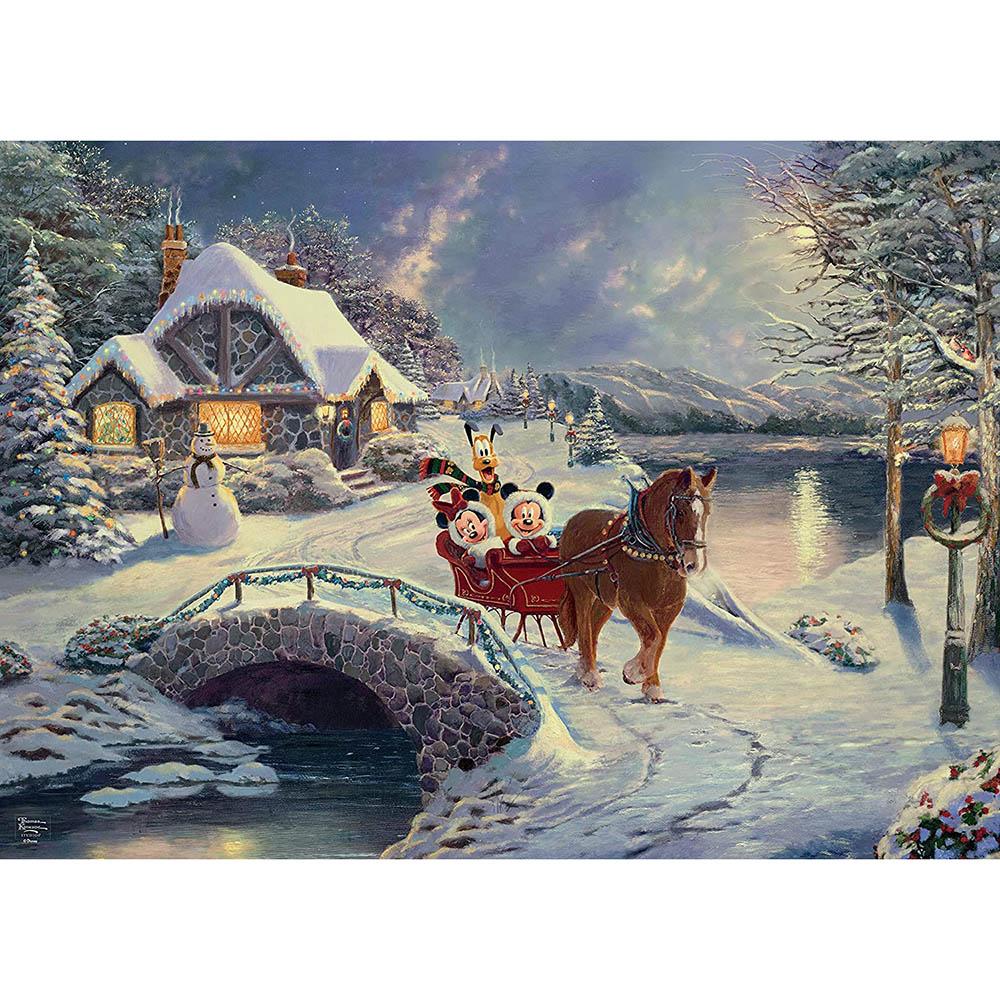 Ceaco 1000pc Puzzle - Disney Thomas Kinkade - Mickey and Minnie Evening Sleigh Ride-TCG Nerd