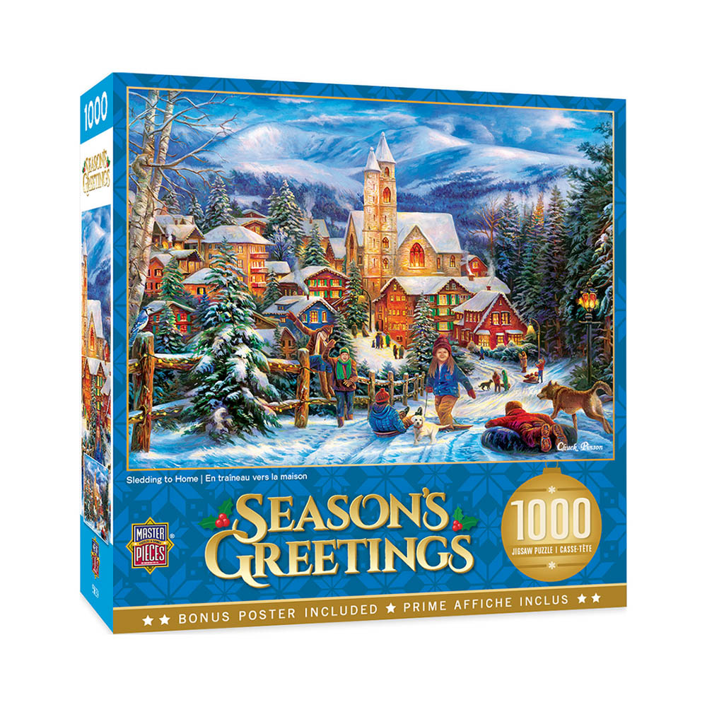 Masterpieces 1000pc Puzzle - Seasons Greetings - Sledding to Home